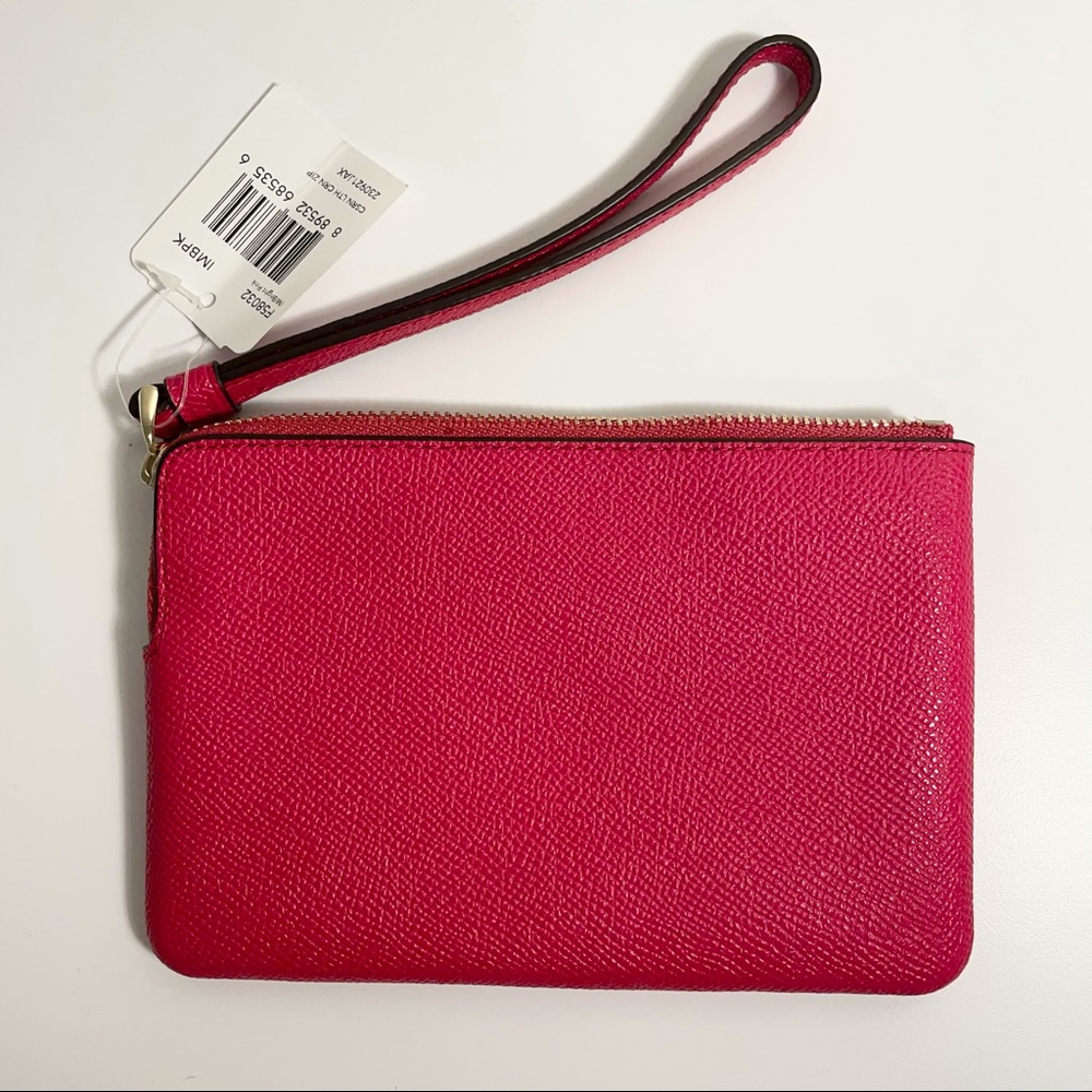 NWT Coach Wristlet | Pink Crossgrain Leather Zip - Picture 6 of 11